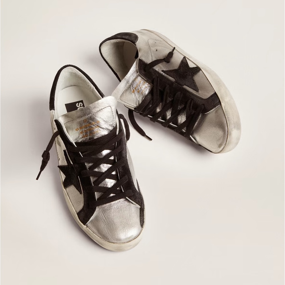 Golden Goose women’s superstar sneaker in silver leather, size 39